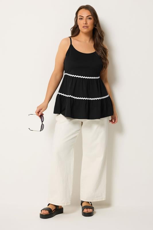 YOURS Plus Size Black Tiered Trim Vest Top | Yours Clothing 1