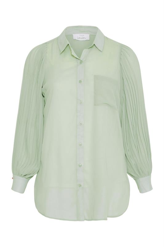 YOURS LONDON Curve Sage Green Pleated Sleeve Chiffon Shirt_F.jpg