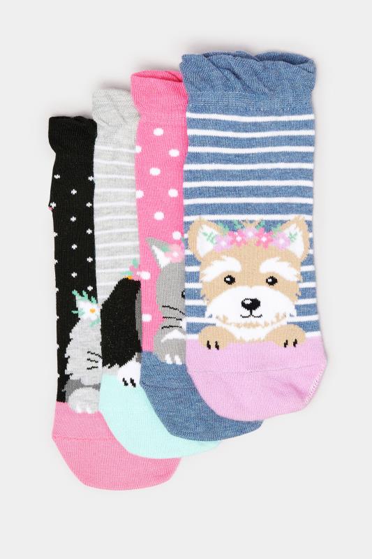 4 PACK Blue & Pink Dog Print Trainer Socks | Yours Clothing 3