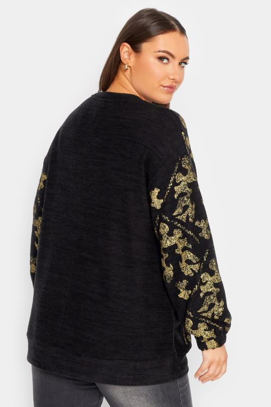YOURS LUXURY Plus Size Curve Black & Gold Filigree Print Soft Touch Jumper | Yours Clothing 3