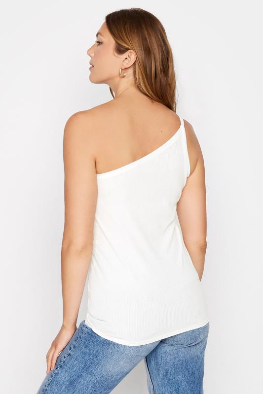 LTS Tall White One Shoulder Rib Vest Top 3