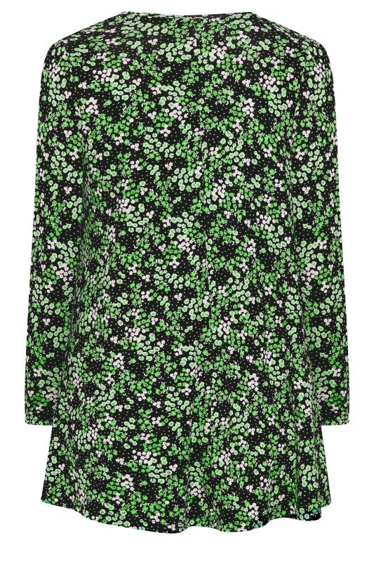 Curve Plus Size Green & Black Floral Print Balloon Sleeve Pleat Top | Yours Clothing  7
