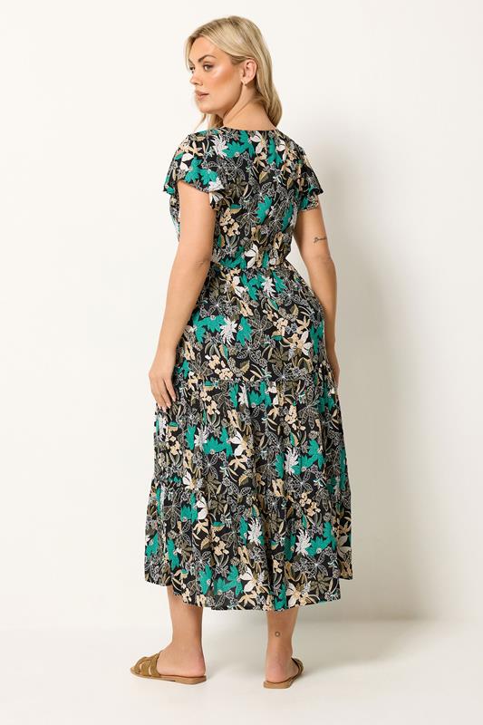 YOURS Plus Size Black & Green Floral Smock Dress | Yours Clothing 2