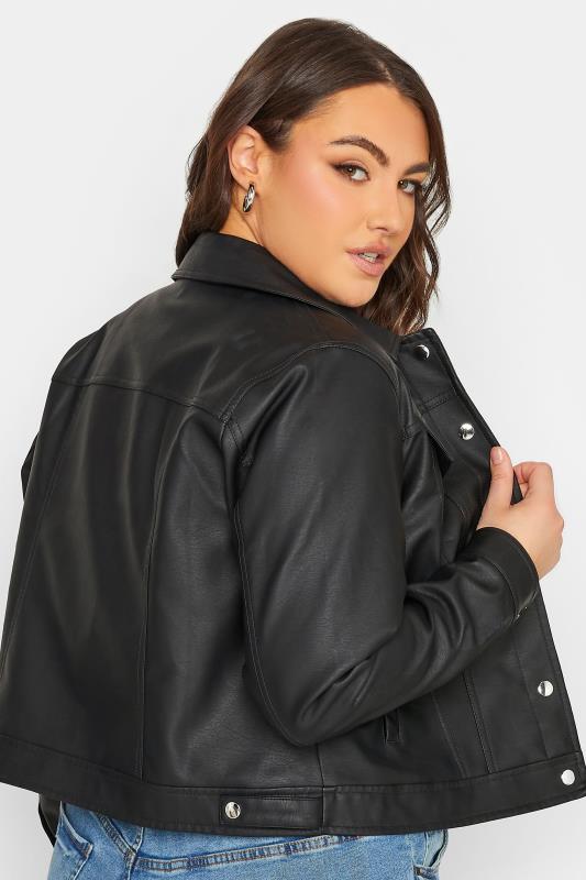 Plus Size Black Faux Leather Button Through Jacket | Yours Clothing 4
