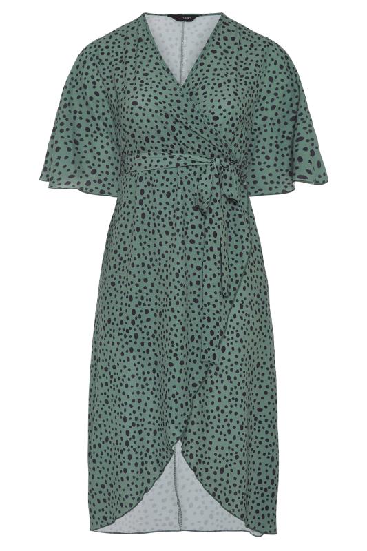 YOURS LONDON Plus Size Green Dalmatian Print Midi Wrap Dress | Yours Clothing 6
