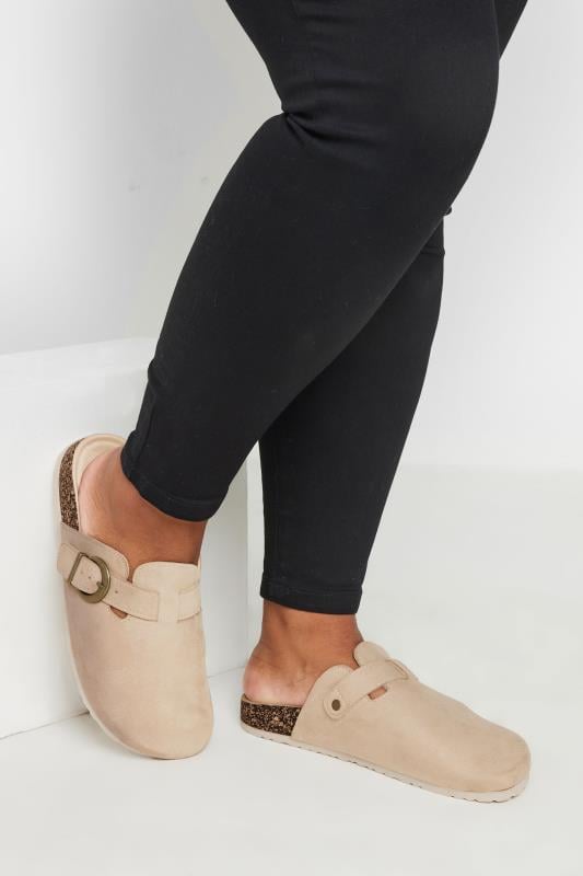 Beige Brown Faux Suede Clogs In Extra Wide EEE Fit Yours Clothing