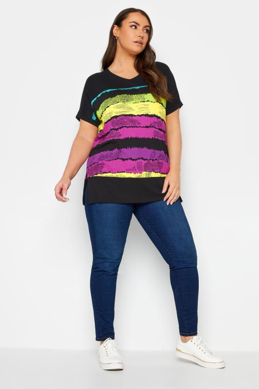 YOURS Plus Size Black Abstract Stripe Print Top | Yours Clothing 2