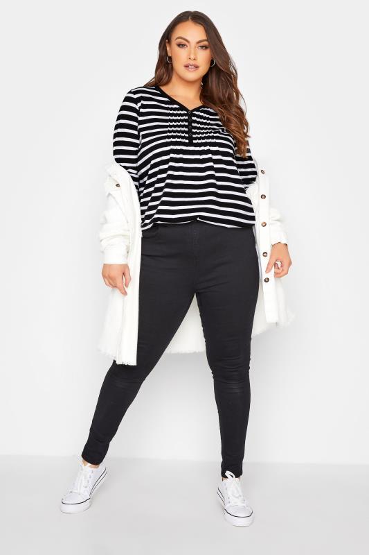 YOURS FOR GOOD Curve Black Striped Pintuck Henley Top 2