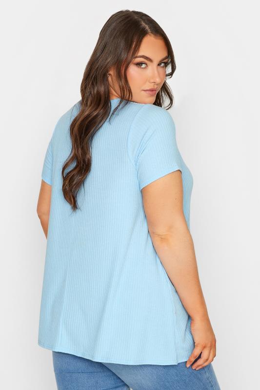 YOURS Plus Size Light Blue Ribbed T-Shirt | Yours Clothing 3