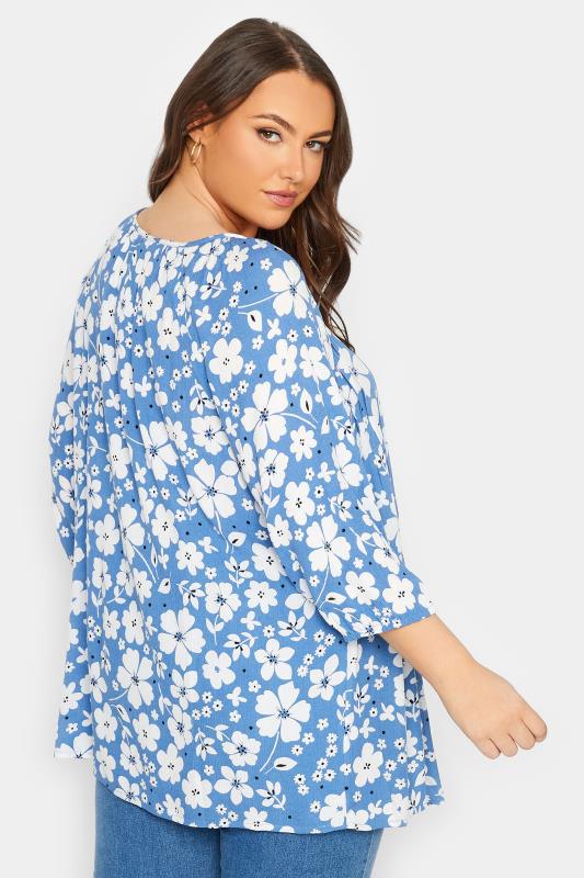 YOURS Plus Size Blue Floral Gypsy Top | Yours Clothing 3