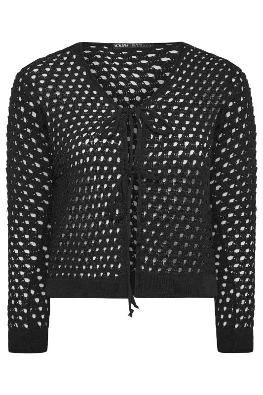 YOURS Plus Size Black Crochet Double Tie Cardigan | Yours Clothing 6