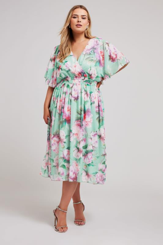 YOURS LONDON Plus Size Green Floral Print Wrap Midi Dress | Yours Clothing 2