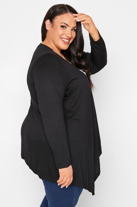 YOURS Plus Size Black Edge To Edge Waterfall Jersey Cardigan | Yours Clothing 5
