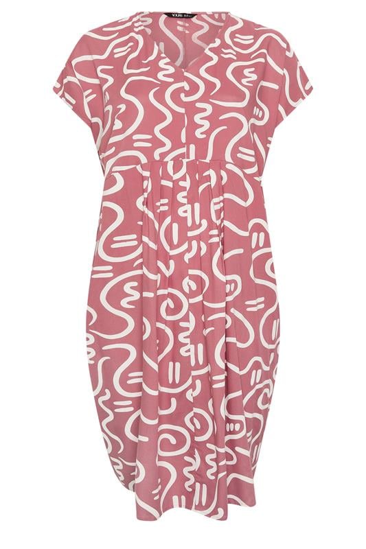 YOURS Plus Size Pink Abstract Print Pleat Front Midi Dress | Yours Clothing 5
