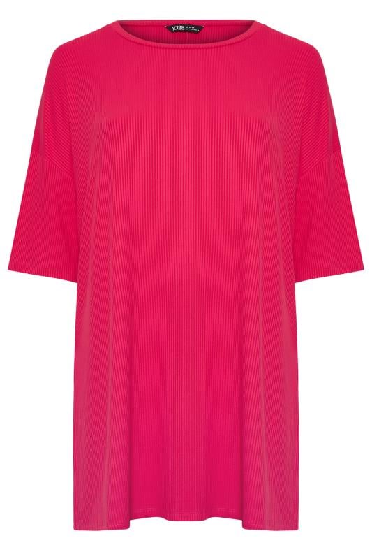 YOURS Plus Size Pink Side Split Ribbed T-Shirt | Yours Clothing 5