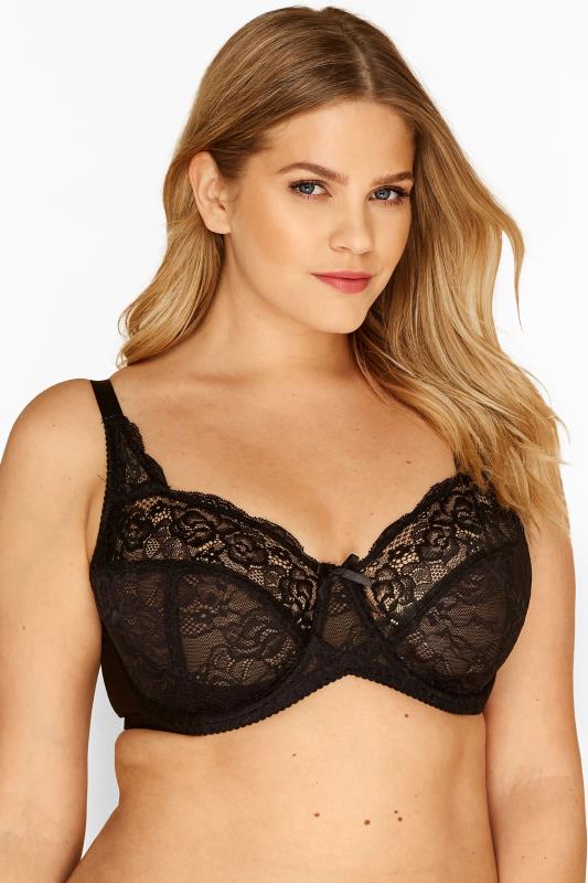 Plus Size 2 PACK Black & White Stretch Lace Non-Padded Underwired Balcony Bras | Yours Clothing 2