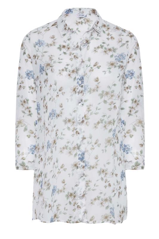 Curve White & Blue Floral Print Button Through Shirt 6