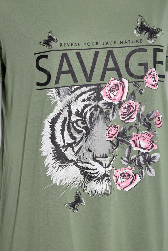 Curve Khaki Green 'Savage' Tiger Graphic Print T-Shirt_S.jpg