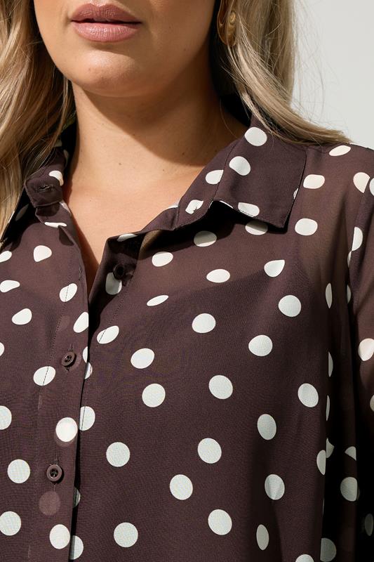 YOURS LONDON Plus Size Chocolate Brown Polka Dot Shirt | Yours Clothing 4