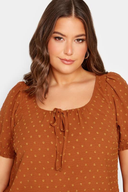 YOURS Curve Plus Size Orange Dobby Gypsy Top | Yours Clothing  4