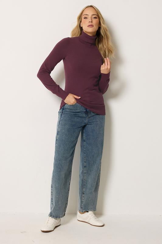 LTS Tall Women's Burgundy Red Knitted Roll Neck Jumper | Long Tall Sally 1
