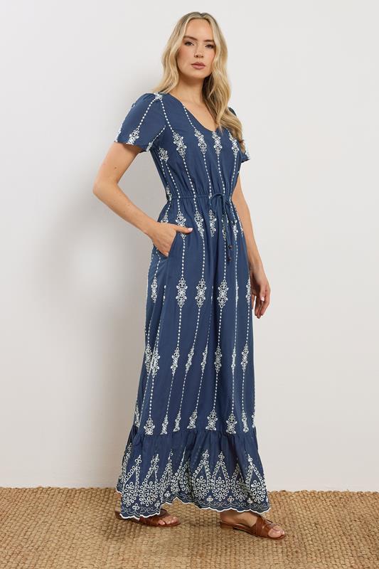LTS Tall Women's Navy Blue Floral Embroidered Cotton Maxi Dress | Long Tall Sally 5