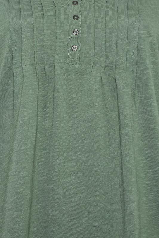 Plus Size YOURS Khaki Green Pintuck Button Henley T-Shirt | Yours Clothing 5