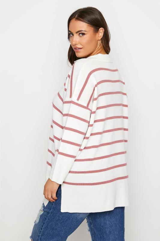 Plus Size Curve White & Pink Stripe Collared Jumper | Yours Clothing 3