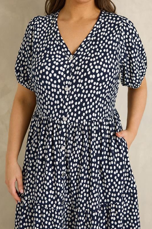 EVANS Plus Size Navy Blue Spot Print Tiered Maxi Dress | Evans 4