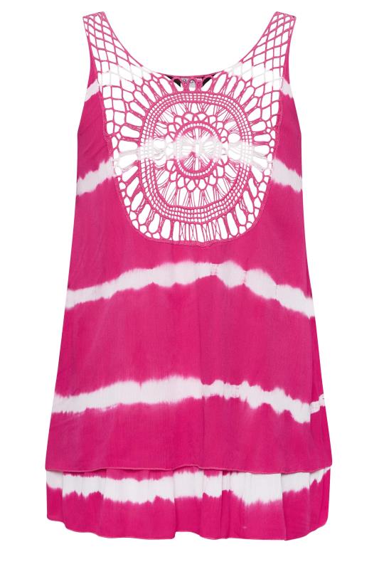 YOURS Plus Size Pink Tie Dye Crinkle Crochet Back Vest Top | Yours Clothing 7