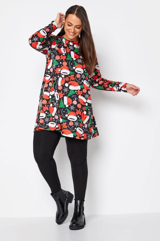 YOURS Plus Size Black Christmas Decoration Print Tunic Top | Yours Clothing 2