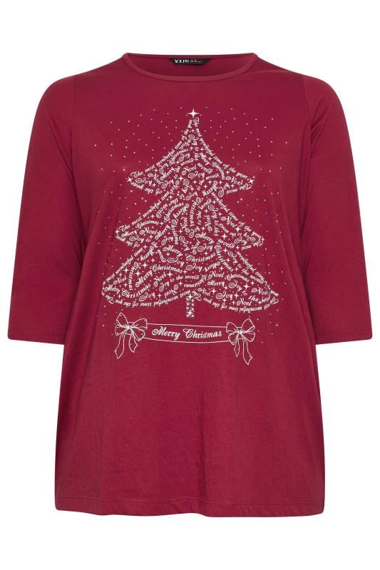 YOURS Plus Size Burgundy Red Christmas Tree Slogan Top Yours Clothing