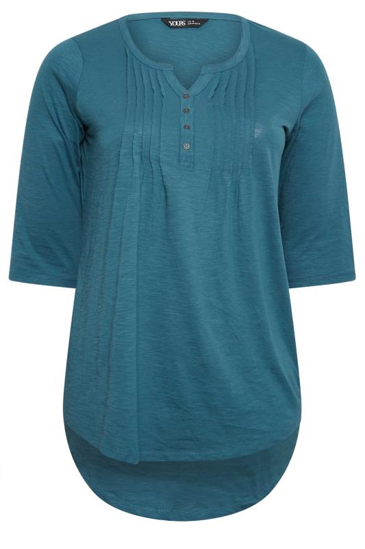 YOURS Curve Plus Size 2 PACK Teal Blue & Black Pintuck Henley Tops | Yours Clothing  9