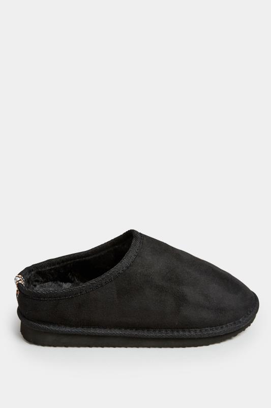 Black Faux Fur Lined Mule Slippers In Wide E Fit | Yours Clothing 3