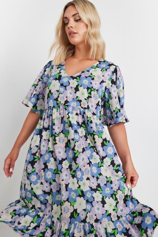 YOURS Plus Size Purple Floral Print Smock Dress | Yours Clothing 1