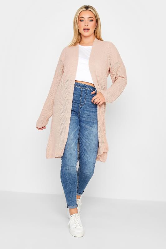 YOURS Curve Plus Size Pink Pointelle Long Sleeve Cardigan | Yours Clothing  2