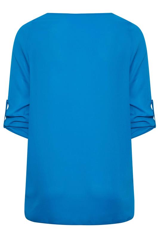 YOURS Plus Size Blue Tab Sleeve Blouse | Yours Clothing 7
