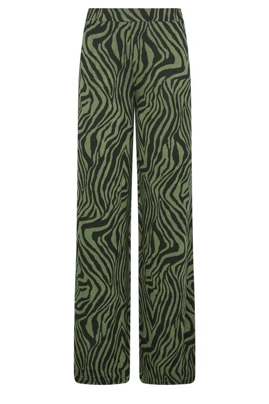 LTS Tall Khaki Green Zebra Print Wide Leg Trousers | Long Tall Sally  5