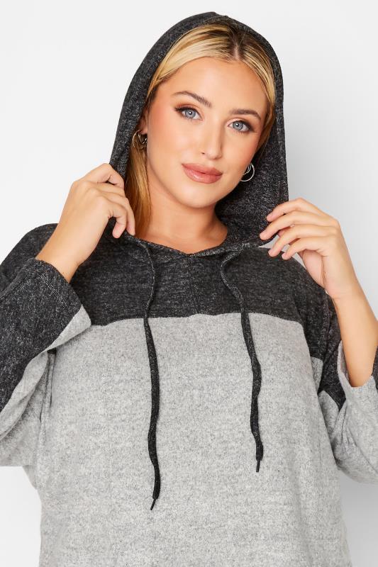 Plus Size Grey Colour Block Soft Touch Hoodie | Yours Clothing  4