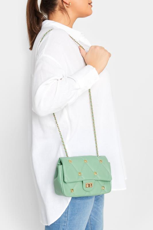 Green Studded Quilted Chain Bag | Yours Clothing 1