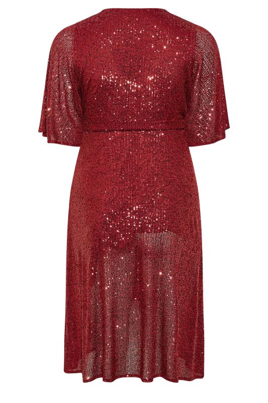 YOURS LONDON Plus Size Red Sequin Embellished Double Wrap Dress | Yours Clothing 7
