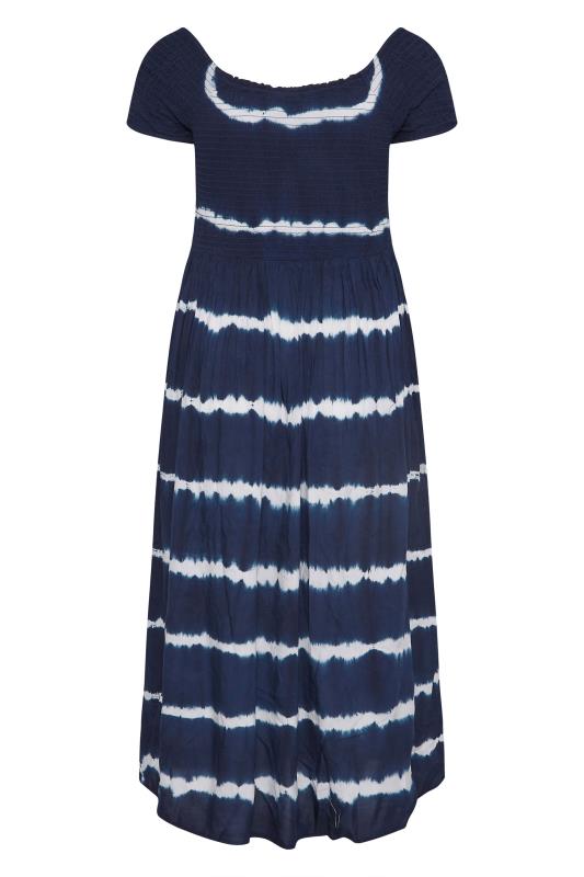 Curve Navy Blue Tie Dye Bardot Maxi Dress 7