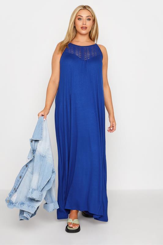 Plus Size Blue Crochet Neckline Sleeveless Maxi Dress | Yours Clothing 2