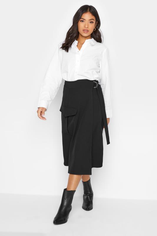Petite Black Utility Wrap Midi Skirt | PixieGirl 2
