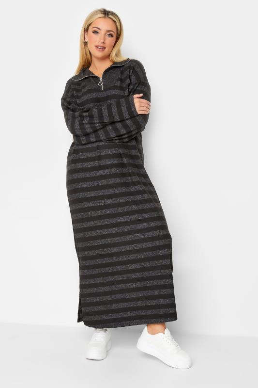 YOURS LUXURY Plus Size Black Stripe Print Soft Touch Jumper Dress | Yours Clothing 2