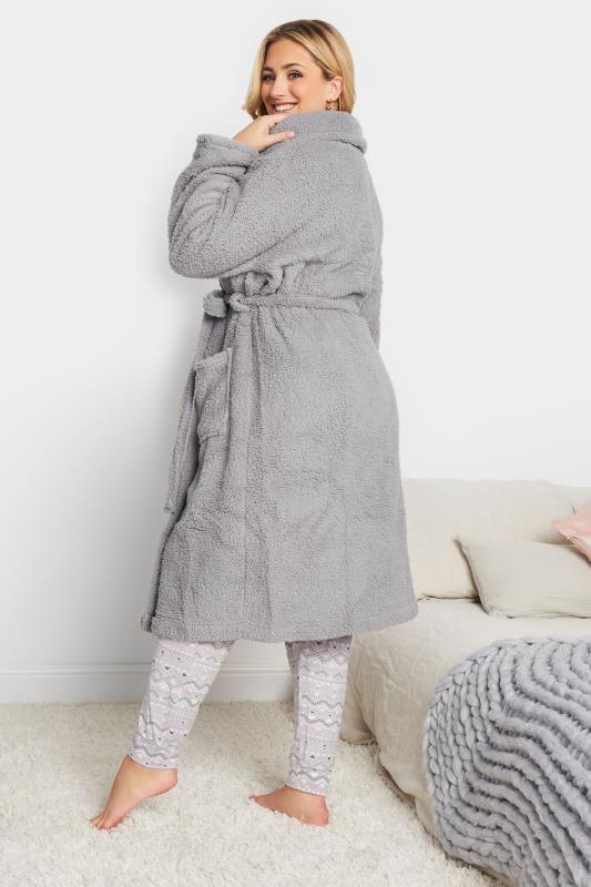 Plus Size Grey Borg Fleece Dressing Gown | Yours Clothing 3