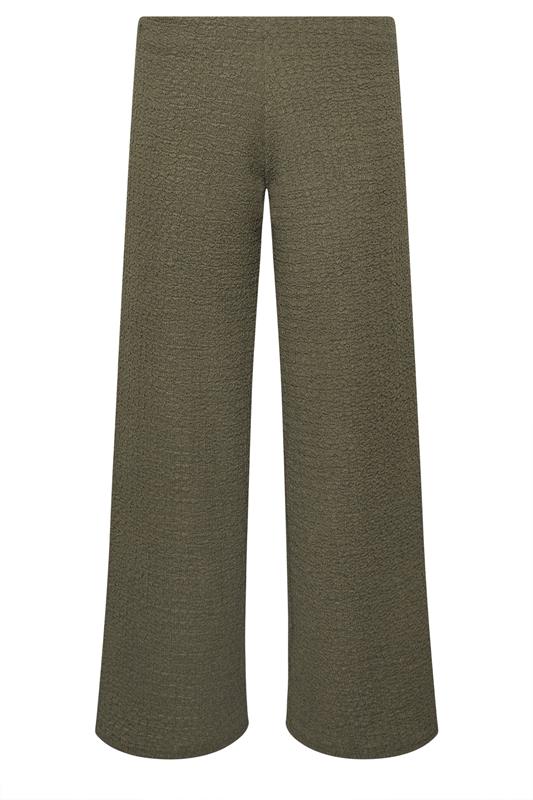 PixieGirl Petite Women's Khaki Green Textured Wide Leg Trousers | PixieGirl 5