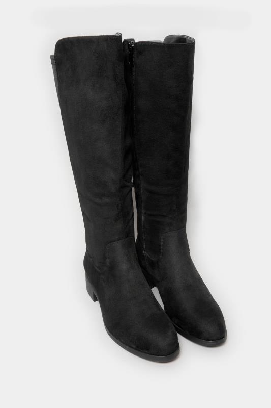 Plus Size  Yours Black Faux Suede Stretch Back Knee High Boots In Wide E Fit & Extra Wide EEE Fit
