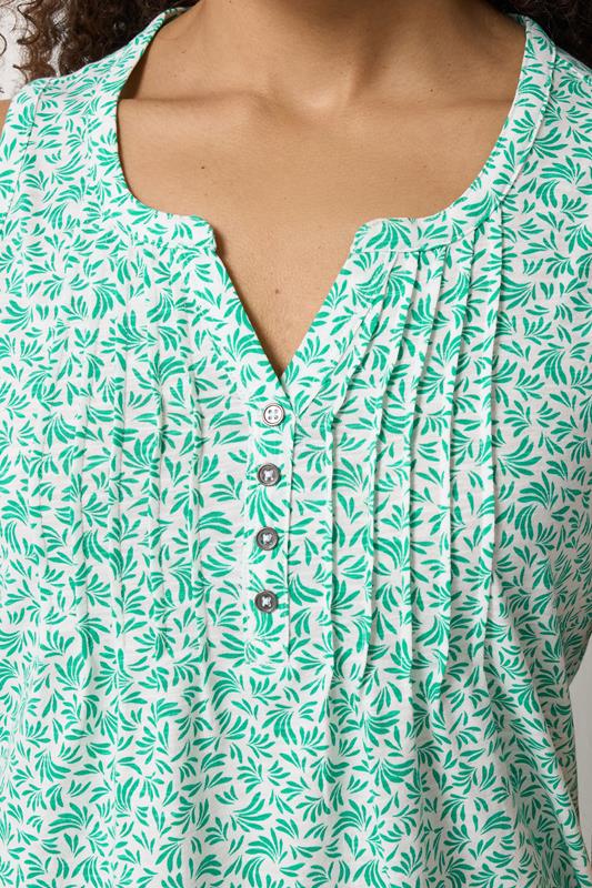 M&Co White & Green Leaf Print Cotton Sleeveless Henley Top  4