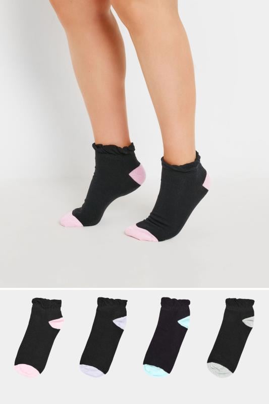  Grande Taille YOURS 4 PACK Curve Black Contrast Heel Ankle Socks